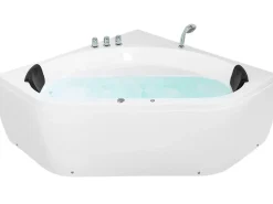 New Wanna narożna z hydromasażem LED MEVES 140 x 140 cm Biały Wszystkie Wanny|Wanny Z Hydromasażem