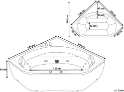 New Wanna narożna z hydromasażem LED MEVES 140 x 140 cm Biały Wszystkie Wanny|Wanny Z Hydromasażem