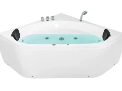 New Wanna narożna z hydromasażem LED MEVES 140 x 140 cm Biały Wszystkie Wanny|Wanny Z Hydromasażem
