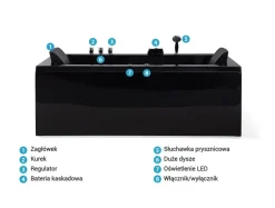 Clearance Wanna narożna z hydromasażem LED VARADERO 183 x 90 cm Czarny Wanny Z Hydromasażem|Wszystkie Wanny