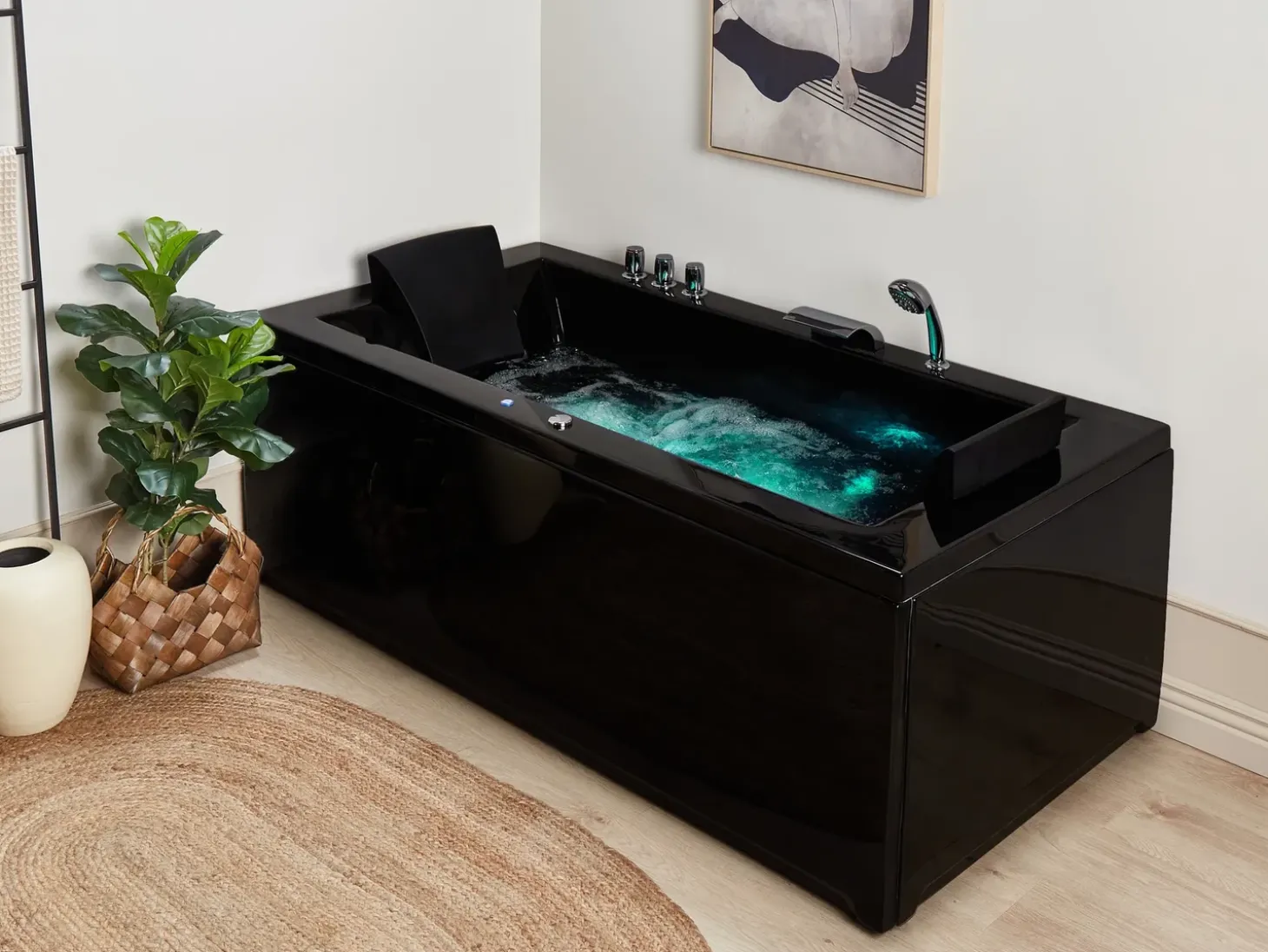 Clearance Wanna narożna z hydromasażem LED VARADERO 183 x 90 cm Czarny Wanny Z Hydromasażem|Wszystkie Wanny
