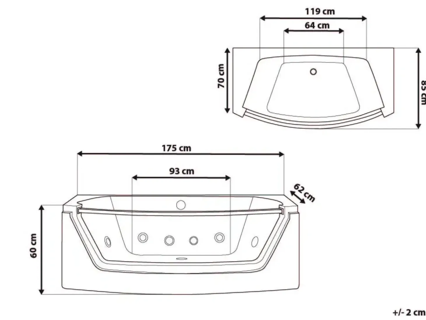 Discount Wanna narożna z hydromasażem LED FUERTE 175 x 85 cm Biały Wanny Z Hydromasażem|Wszystkie Wanny
