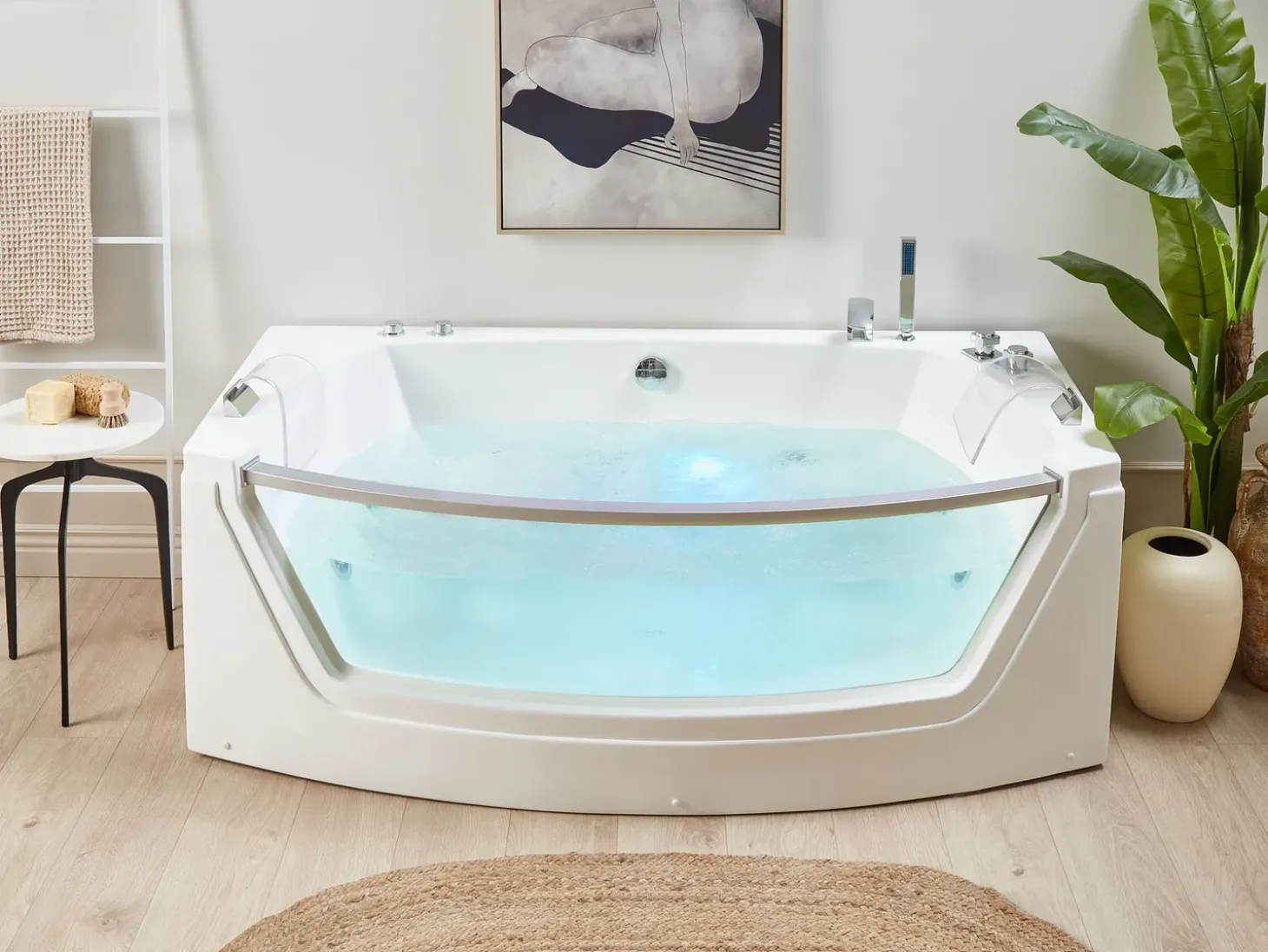 Discount Wanna narożna z hydromasażem LED FUERTE 175 x 85 cm Biały Wanny Z Hydromasażem|Wszystkie Wanny