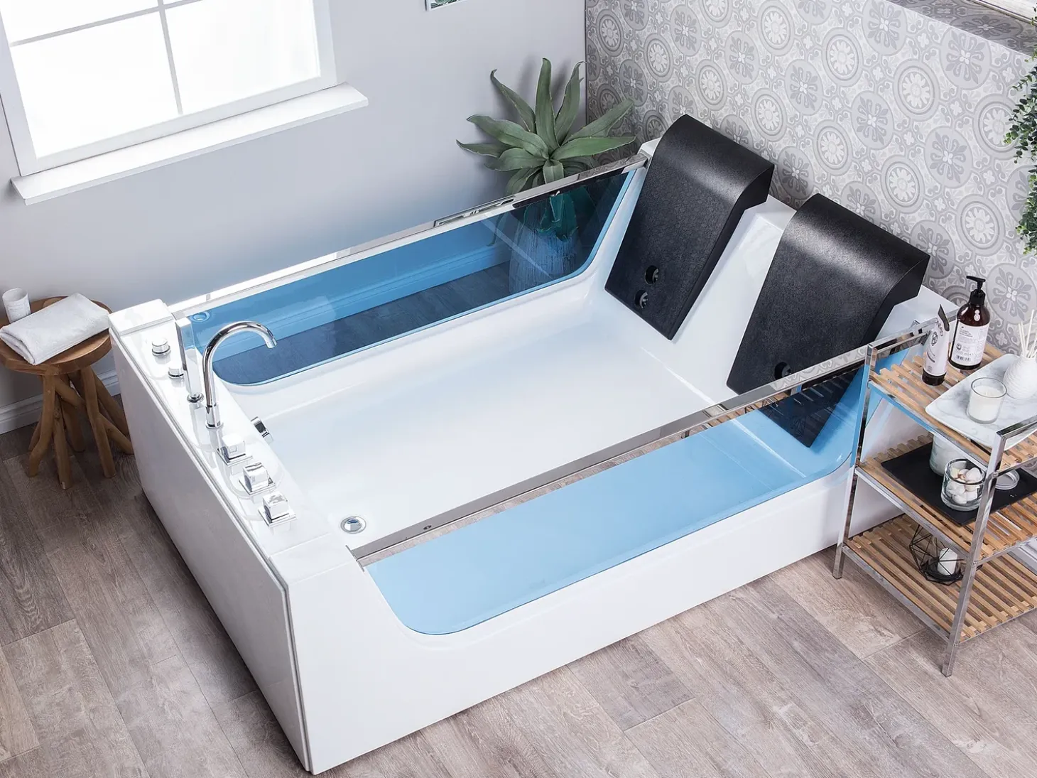 New Wanna narożna z hydromasażem LED CURACAO 180 x 120 cm Wanny Z Hydromasażem|Wszystkie Wanny