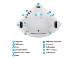 New Wanna narożna z hydromasażem LED TOCOA 205 x Biały Wszystkie Wanny|Wanny Z Hydromasażem