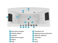 Best Wanna narożna z hydromasażem LED MOOR 173 x 81 cm Biały Wanny Z Hydromasażem|Wszystkie Wanny
