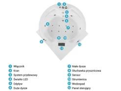 Online Wanna narożna z hydromasażem LED MILANO Wbudowany głośnik Bluetooth 181 x 150 cm Wszystkie Wanny|Wanny Z Hydromasażem