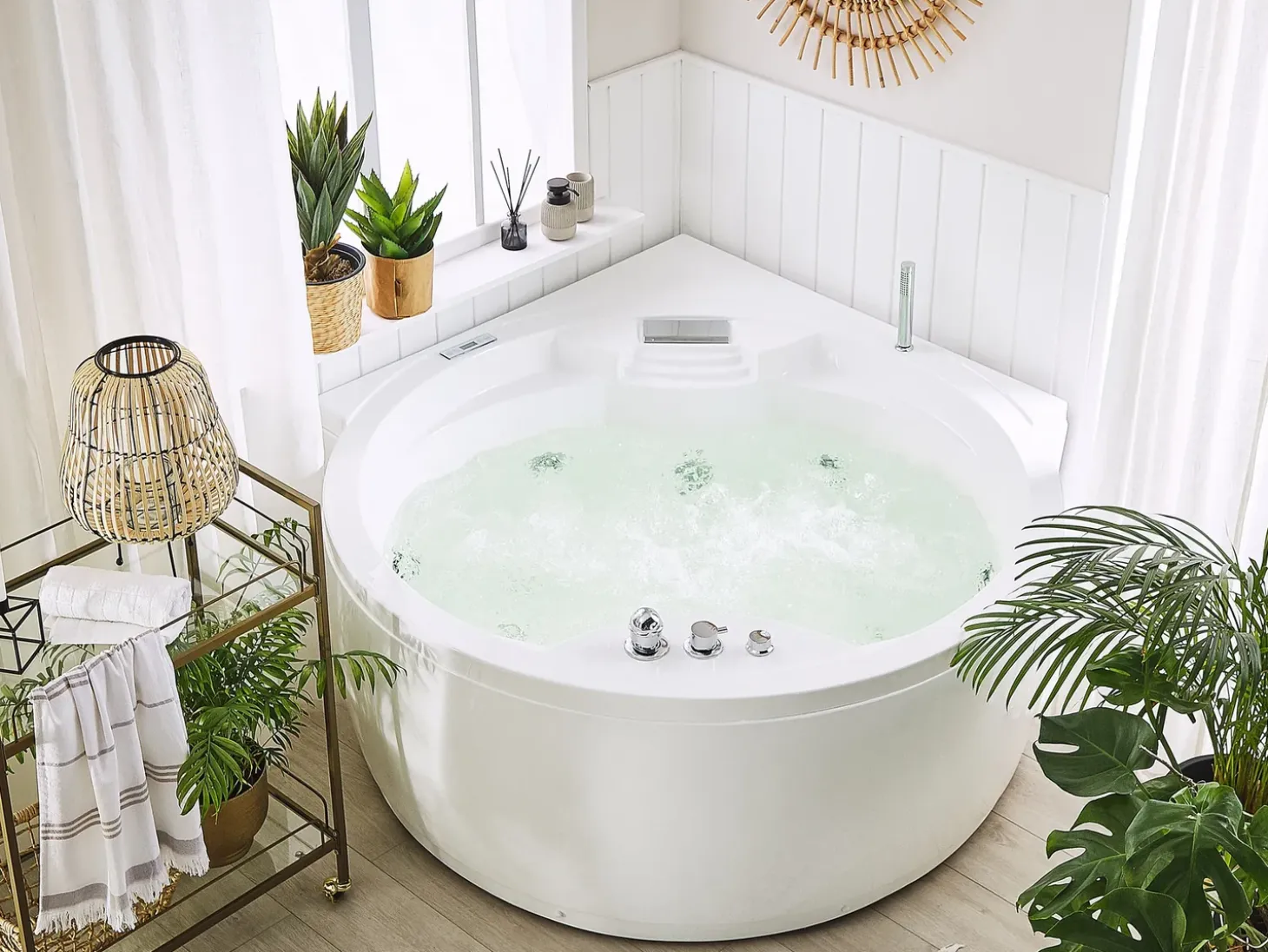Online Wanna narożna z hydromasażem LED MILANO Wbudowany głośnik Bluetooth 181 x 150 cm Wszystkie Wanny|Wanny Z Hydromasażem
