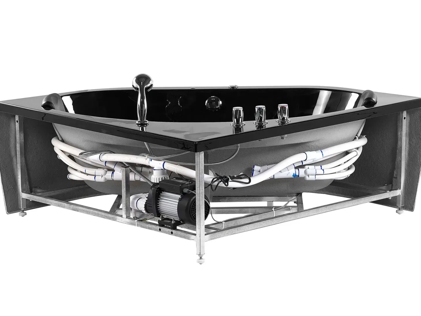 Outlet Wanna narożna z hydromasażem LED MEVES 140 x 140 cm Czarny Wszystkie Wanny|Wanny Z Hydromasażem