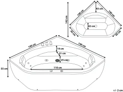 Outlet Wanna narożna z hydromasażem LED MEVES 140 x 140 cm Czarny Wszystkie Wanny|Wanny Z Hydromasażem