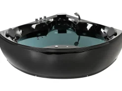 Hot Wanna narożna z hydromasażem LED SENADO 205 x 150 cm Czarny Wszystkie Wanny|Wanny Z Hydromasażem