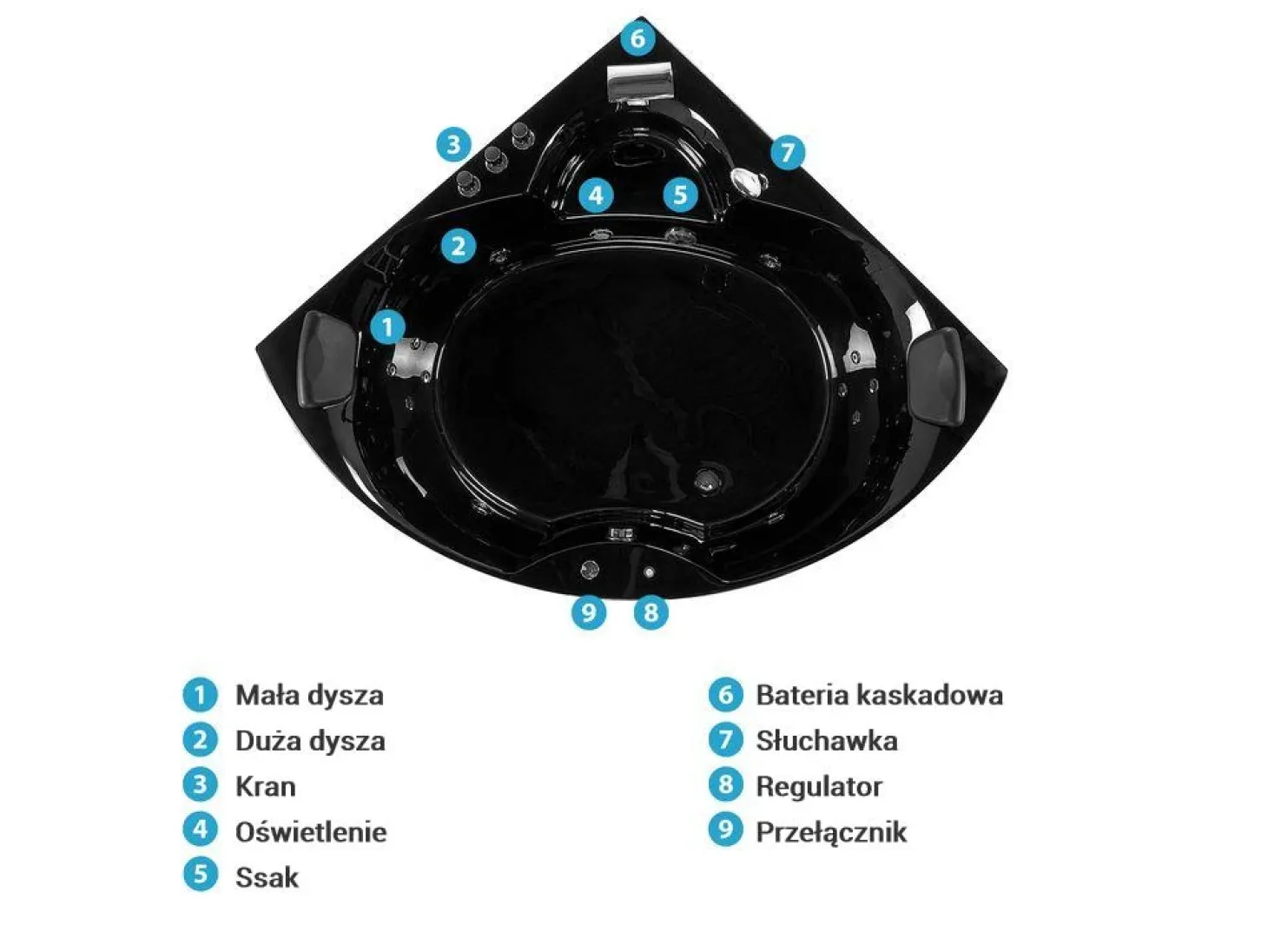 Hot Wanna narożna z hydromasażem LED SENADO 205 x 150 cm Czarny Wszystkie Wanny|Wanny Z Hydromasażem