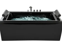 Online Wanna narożna z hydromasażem LED MONTEGO 172 x 83 cm Czarny Wanny Z Hydromasażem|Wszystkie Wanny