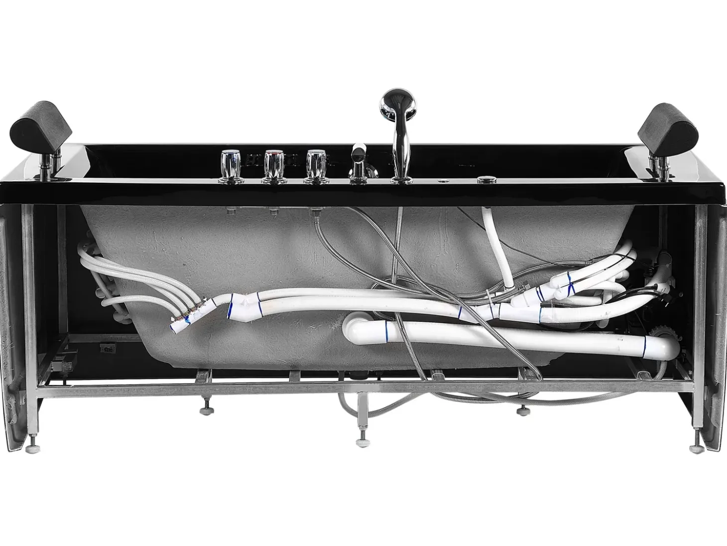 Online Wanna narożna z hydromasażem LED MONTEGO 172 x 83 cm Czarny Wanny Z Hydromasażem|Wszystkie Wanny