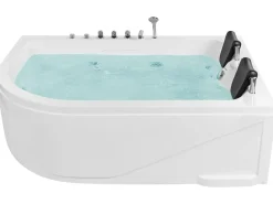 Hot Wanna narożna z hydromasażem LED CALAMA 180 x 120 cm Biały Wszystkie Wanny|Wanny Z Hydromasażem