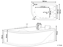 Hot Wanna narożna z hydromasażem LED CALAMA 180 x 120 cm Biały Wszystkie Wanny|Wanny Z Hydromasażem