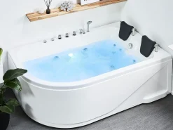 Hot Wanna narożna z hydromasażem LED CALAMA 180 x 120 cm Biały Wszystkie Wanny|Wanny Z Hydromasażem