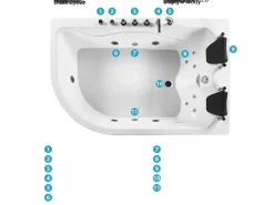 Hot Wanna narożna z hydromasażem LED CALAMA 180 x 120 cm Biały Wszystkie Wanny|Wanny Z Hydromasażem