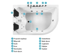 Best Wanna narożna z hydromasażem LED CALAMA 180 x 120 cm Biały Wszystkie Wanny|Wanny Z Hydromasażem