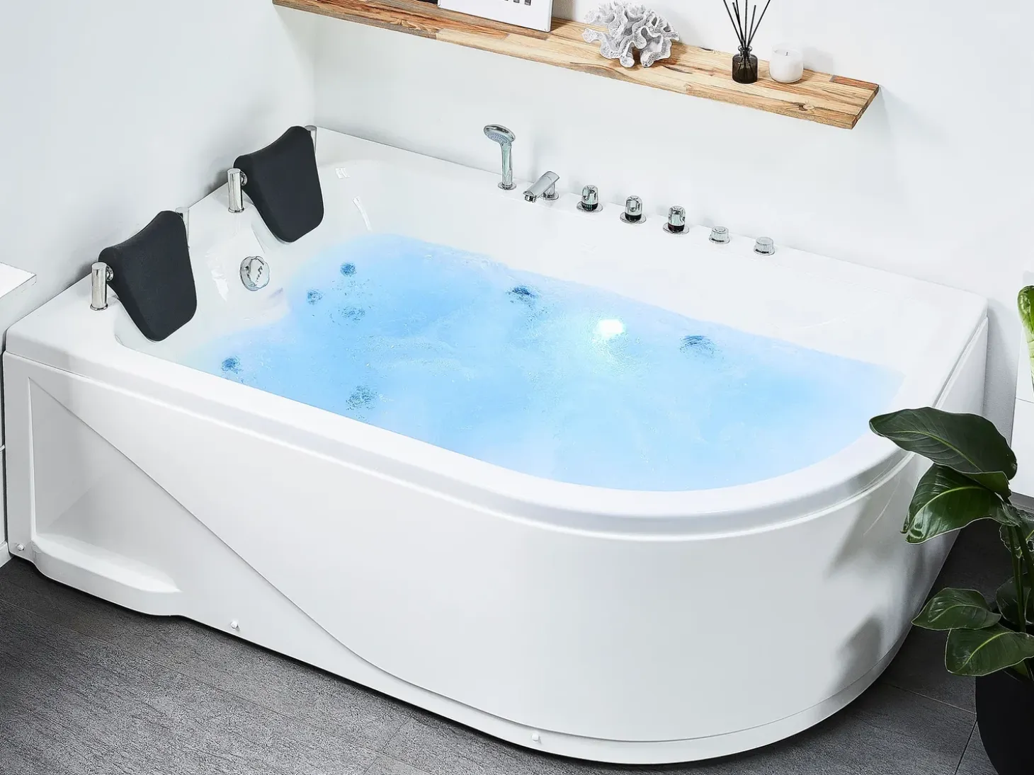Best Wanna narożna z hydromasażem LED CALAMA 180 x 120 cm Biały Wszystkie Wanny|Wanny Z Hydromasażem