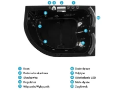 Hot Wanna narożna z hydromasażem LED PARADISO 158 x 113 cm Czarny Wszystkie Wanny|Wanny Z Hydromasażem