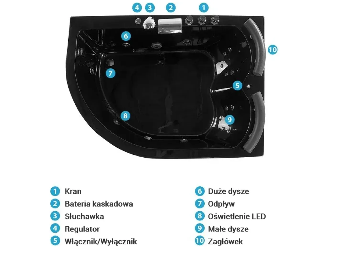 Hot Wanna narożna z hydromasażem LED PARADISO 158 x 113 cm Czarny Wszystkie Wanny|Wanny Z Hydromasażem