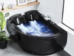 Clearance Wanna narożna z hydromasażem LED PARADISO 158 x 113 cm Czarny Wszystkie Wanny|Wanny Z Hydromasażem