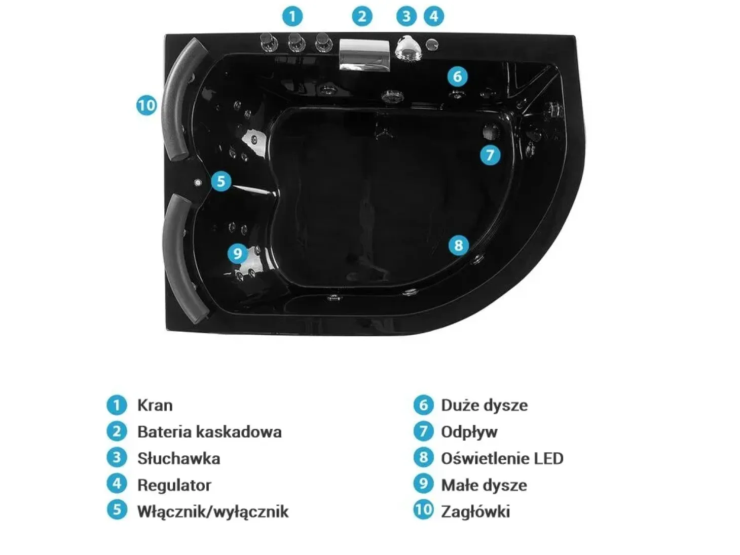 Clearance Wanna narożna z hydromasażem LED PARADISO 158 x 113 cm Czarny Wszystkie Wanny|Wanny Z Hydromasażem