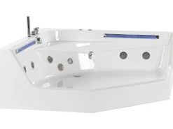 Wanna narożna z hydromasażem LED CACERES 211 x 150 cm Biały Wszystkie Wanny|Wanny Z Hydromasażem