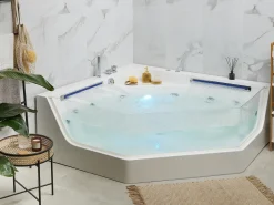 Wanna narożna z hydromasażem LED CACERES 211 x 150 cm Biały Wszystkie Wanny|Wanny Z Hydromasażem