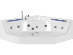 Wanna narożna z hydromasażem LED CACERES 211 x 150 cm Biały Wszystkie Wanny|Wanny Z Hydromasażem