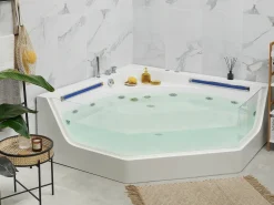Wanna narożna z hydromasażem LED CACERES 211 x 150 cm Biały Wszystkie Wanny|Wanny Z Hydromasażem