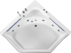 Wanna narożna z hydromasażem LED CACERES 211 x 150 cm Biały Wszystkie Wanny|Wanny Z Hydromasażem