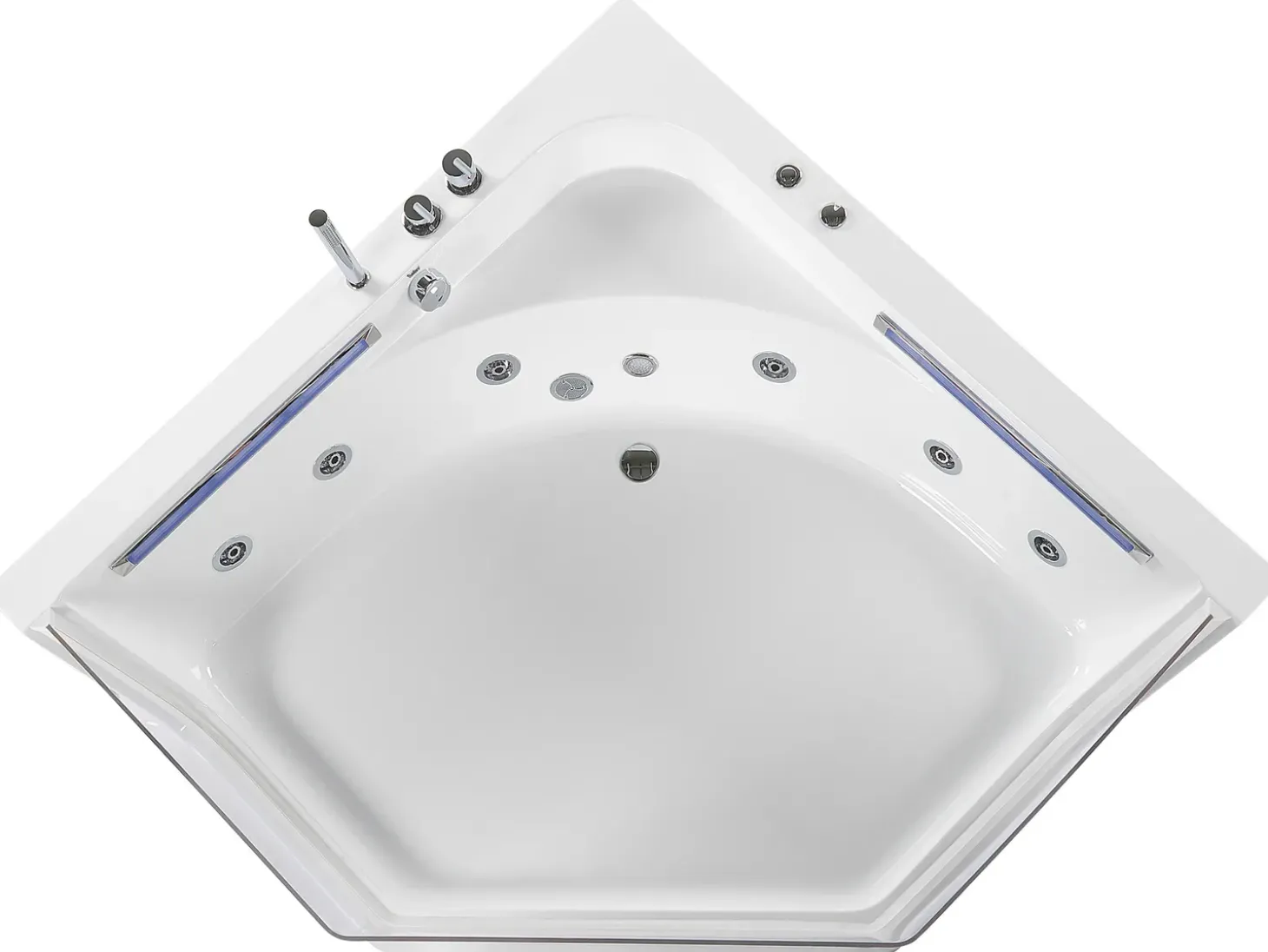 Wanna narożna z hydromasażem LED CACERES 211 x 150 cm Biały Wszystkie Wanny|Wanny Z Hydromasażem