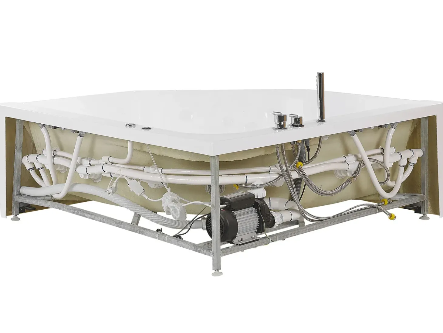 Wanna narożna z hydromasażem LED CACERES 211 x 150 cm Biały Wszystkie Wanny|Wanny Z Hydromasażem