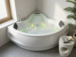 Discount Wanna narożna z hydromasażem LED MONACO Wbudowany głośnik Bluetooth 210 x 145 cm Biały Wszystkie Wanny|Wanny Z Hydromasażem