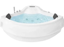 Discount Wanna narożna z hydromasażem LED MONACO Wbudowany głośnik Bluetooth 210 x 145 cm Biały Wszystkie Wanny|Wanny Z Hydromasażem