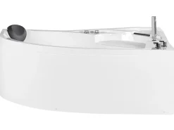 Online Wanna narożna z hydromasażem LED NEIVA 150 x 100 cm Biały Wszystkie Wanny|Wanny Z Hydromasażem