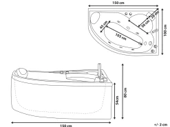 Online Wanna narożna z hydromasażem LED NEIVA 150 x 100 cm Biały Wszystkie Wanny|Wanny Z Hydromasażem