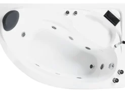 Online Wanna narożna z hydromasażem LED NEIVA 150 x 100 cm Biały Wszystkie Wanny|Wanny Z Hydromasażem