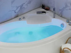 Online Wanna narożna z hydromasażem LED NEIVA 150 x 100 cm Biały Wszystkie Wanny|Wanny Z Hydromasażem