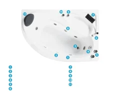 Online Wanna narożna z hydromasażem LED NEIVA 150 x 100 cm Biały Wszystkie Wanny|Wanny Z Hydromasażem