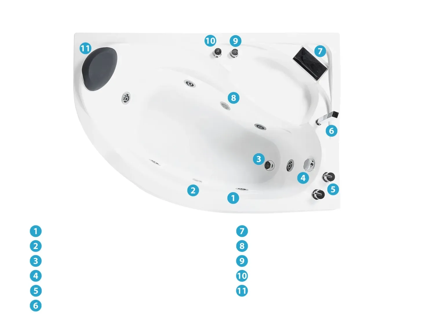 Online Wanna narożna z hydromasażem LED NEIVA 150 x 100 cm Biały Wszystkie Wanny|Wanny Z Hydromasażem