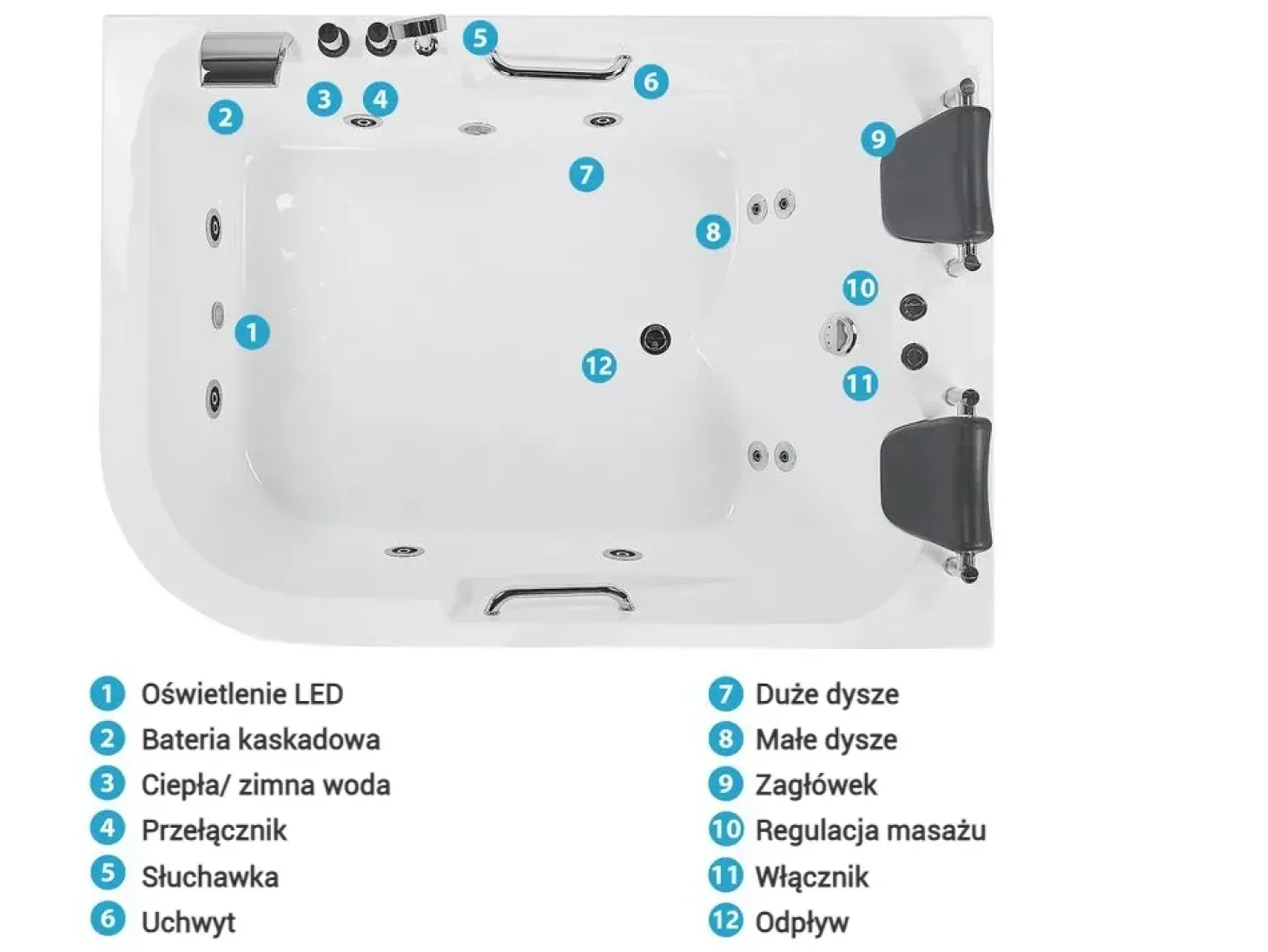 Discount Wanna narożna z hydromasażem LED BAYAMO 170 x 120 cm Wszystkie Wanny|Wanny Z Hydromasażem