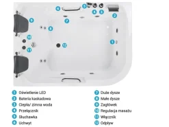 Wanna narożna z hydromasażem LED BAYAMO 170 x 120 cm Wszystkie Wanny|Wanny Z Hydromasażem