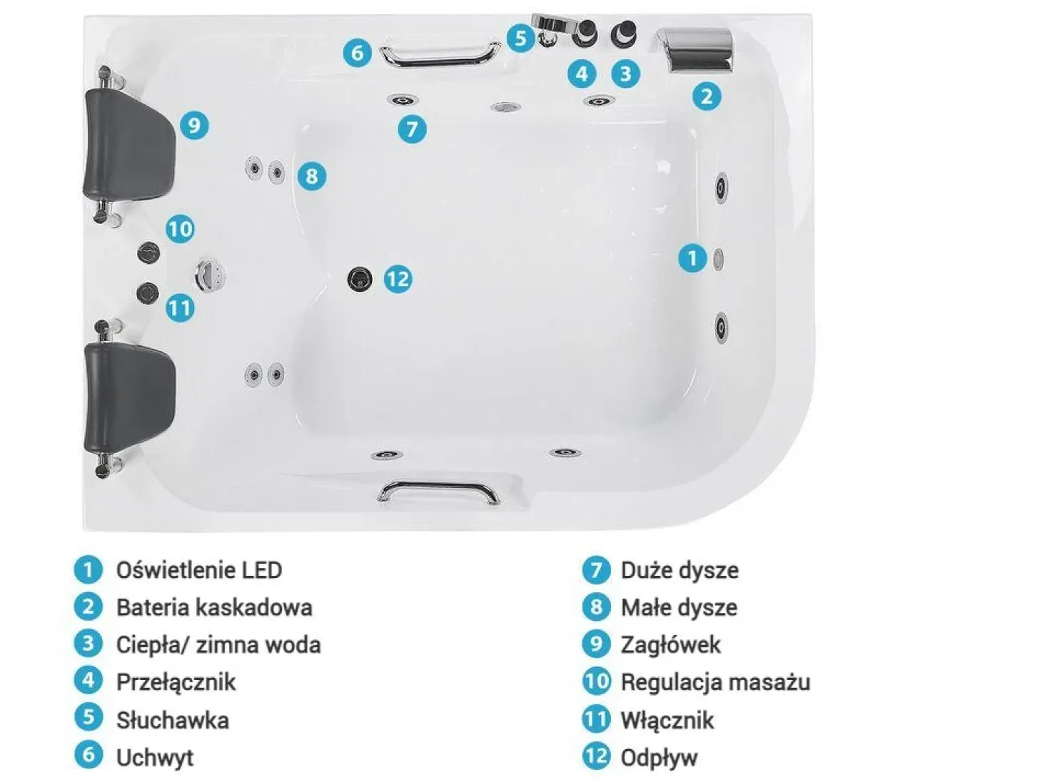 Wanna narożna z hydromasażem LED BAYAMO 170 x 120 cm Wszystkie Wanny|Wanny Z Hydromasażem