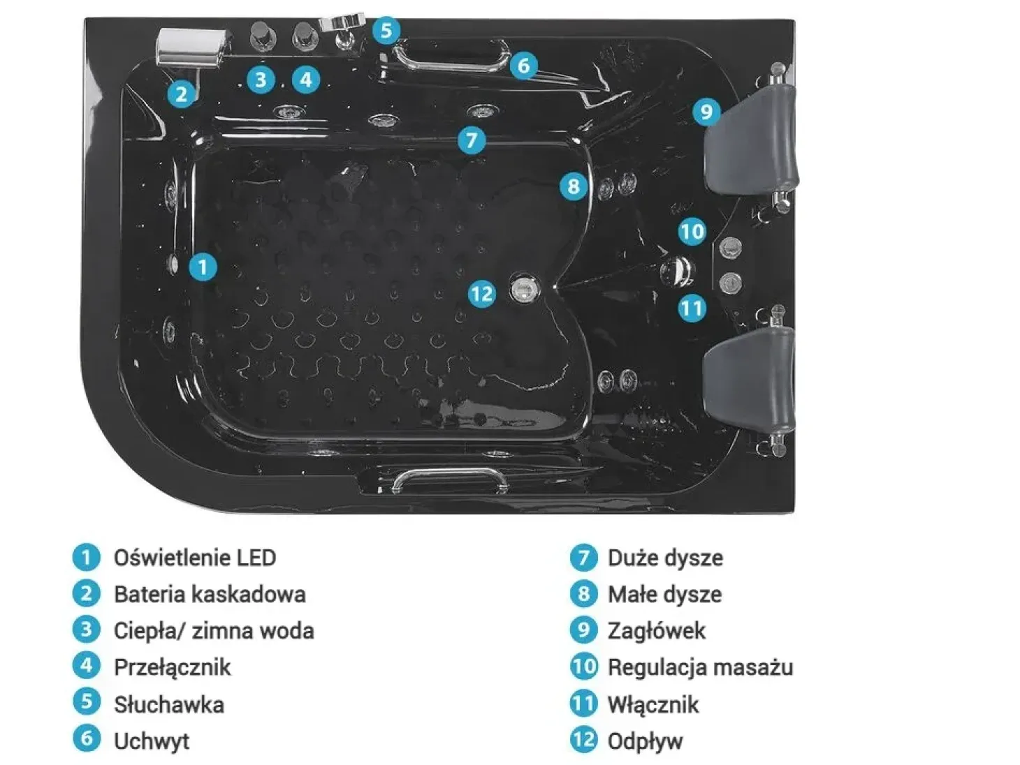 Sale Wanna narożna z hydromasażem LED BAYAMO Lewostronny 170 x 120 cm Wszystkie Wanny|Wanny Z Hydromasażem