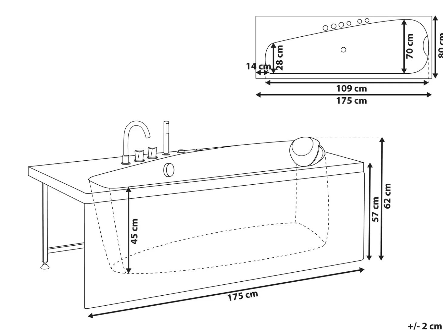 Outlet Wanna narożna z hydromasażem LED CAURA Prawostronny 175 x 80 cm Biały Wanny Z Hydromasażem|Wszystkie Wanny