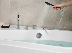 Outlet Wanna narożna z hydromasażem LED CAURA Prawostronny 175 x 80 cm Biały Wanny Z Hydromasażem|Wszystkie Wanny