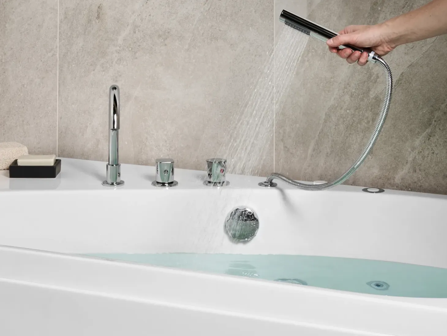 Outlet Wanna narożna z hydromasażem LED CAURA Prawostronny 175 x 80 cm Biały Wanny Z Hydromasażem|Wszystkie Wanny